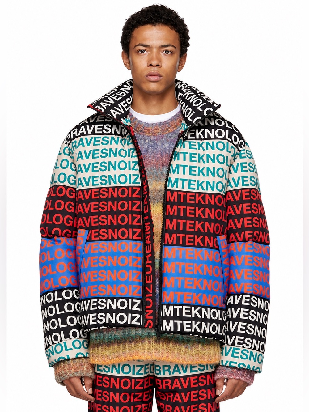 DIESEL Unisex Noize Multicolor Logo-Print Puffer Jacket